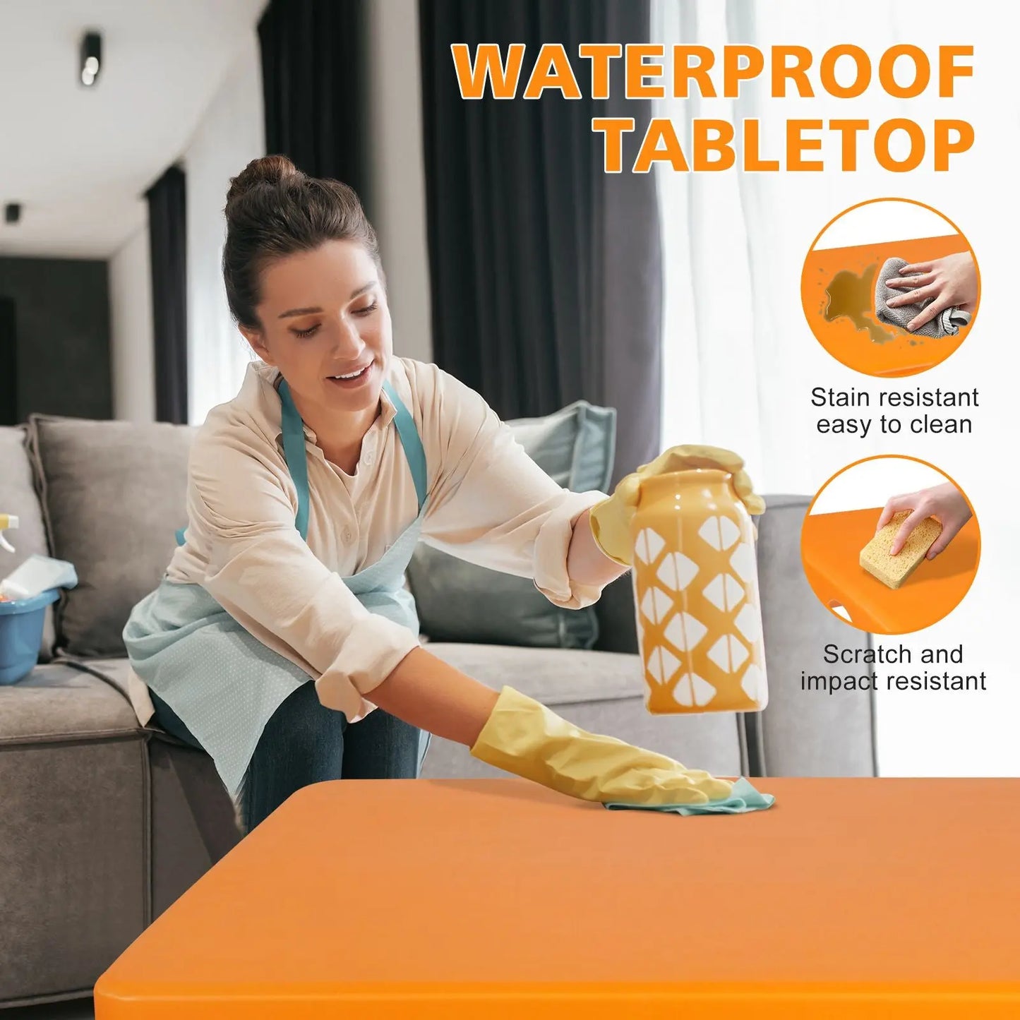 4ft Orange Portable Folding Table Indoor&Outdoor Maximum Weight 135KG Foldable Table for Camping Doba