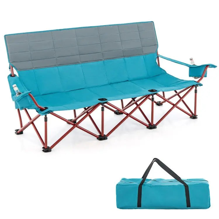 3 Person Folding Camping Chair with 2 Cup Holders Cotton Padding & Storage Bag Doba