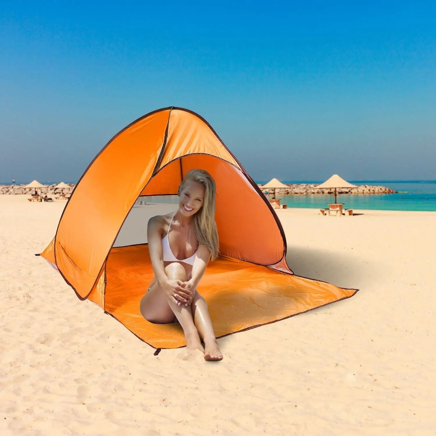 Pop Up Beach Tent Sun Shade Shelter Anti-UV Automatic Waterproof Tent Canopy for 2/3 Man w/ Net Window Storage Bag Doba