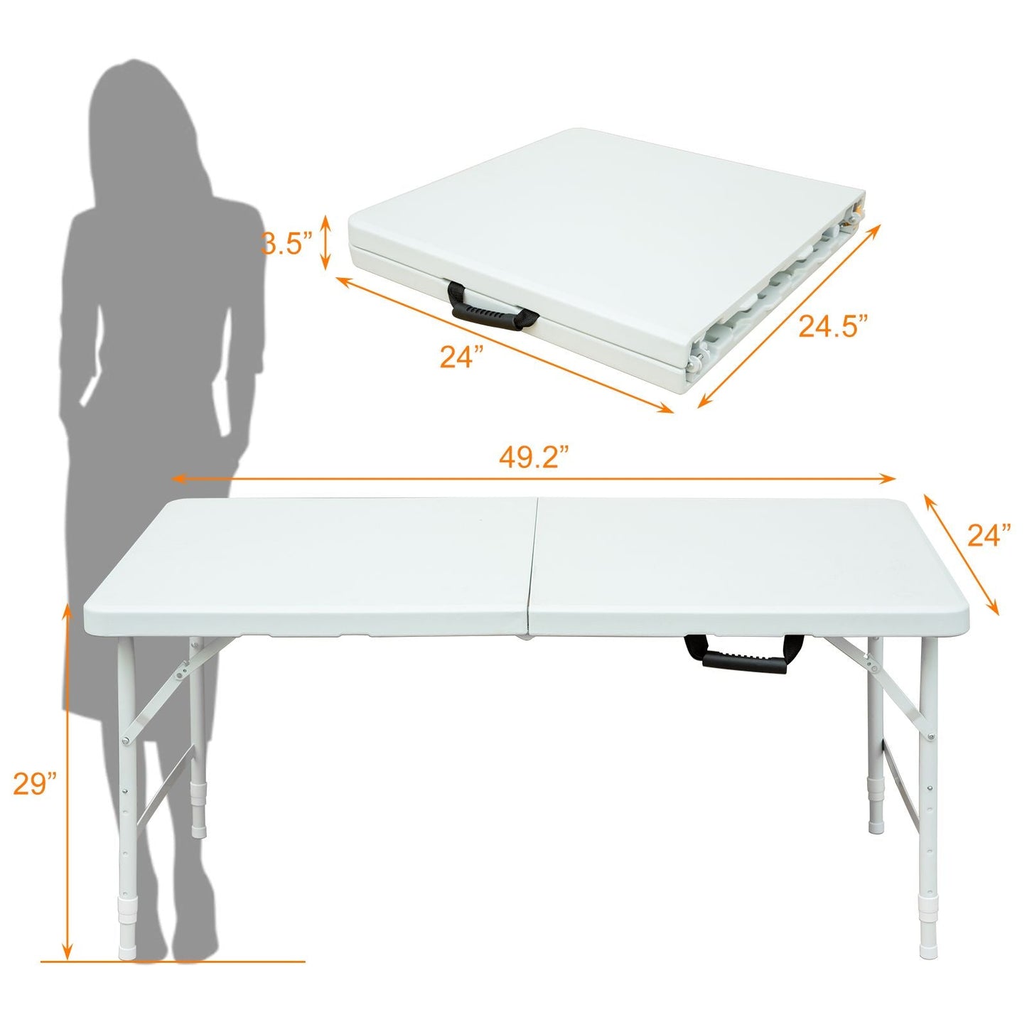 4ft Portable Folding Table Indoor&Outdoor Maximum Weight 135KG Foldable Table for Camping White Doba