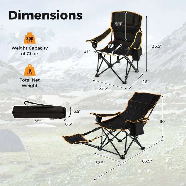 Folding Camping Chair with Footrest Camping Lounge Chair with Carry Bag Doba