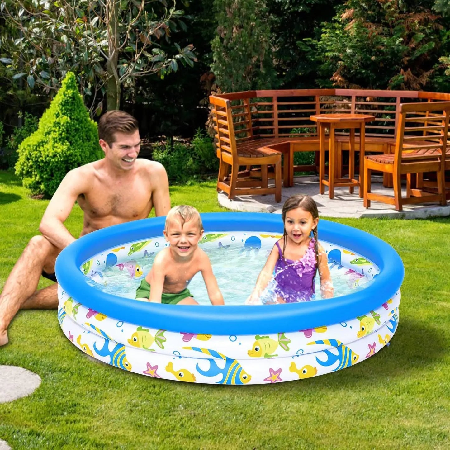 48x10In Inflatable Swimming Pool Blow Up Family Pool For 2 Kids Foldable Swim Ball Pool Center Doba