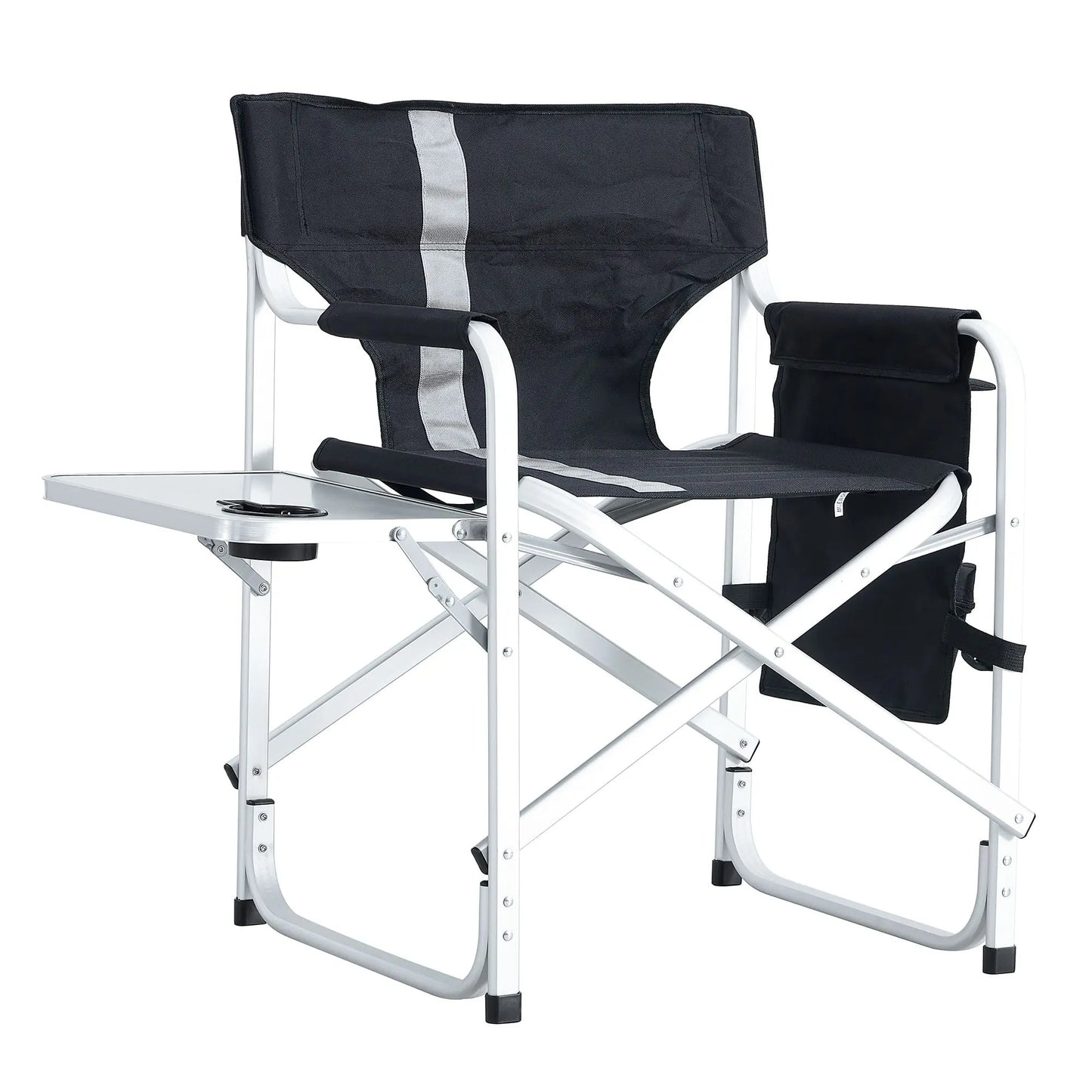 1-piece Padded Folding Outdoor Chair with Side Table and Storage t Oversized Directors Chair for indoor; Outdoor Camping; Picnics and Fishing; Black/Grey Doba