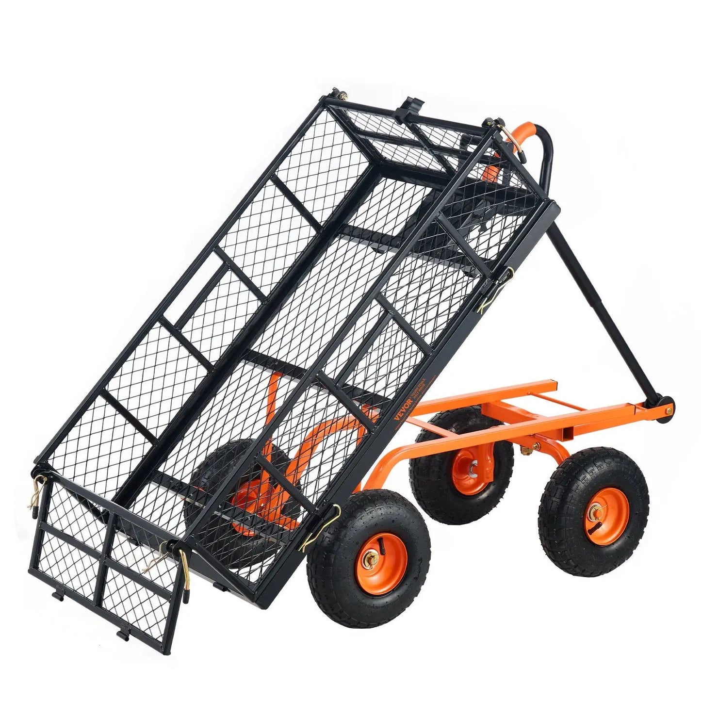 VEVOR Dump Cart, Metal Garden Dump Cart with Easy to Assemble Frame, Dump Wagon with 2-in-1 Convertible Handle, Utility Wheelbarrow 400 lbs Capacity, 10 inch Tires Doba