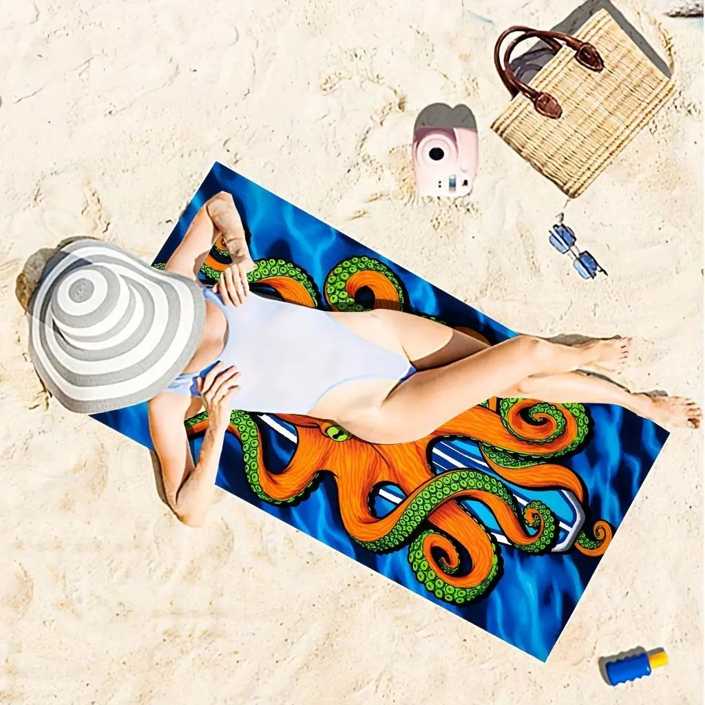 1pc Orange Octopus Beach Towels; Microfiber Oversized Beach Blanket; Super Absorbent Bath Towel; For Travel Swim Pool Diving Fitness Surfing Yoga Camping; 27.6"x55"; Beach Accessories Doba