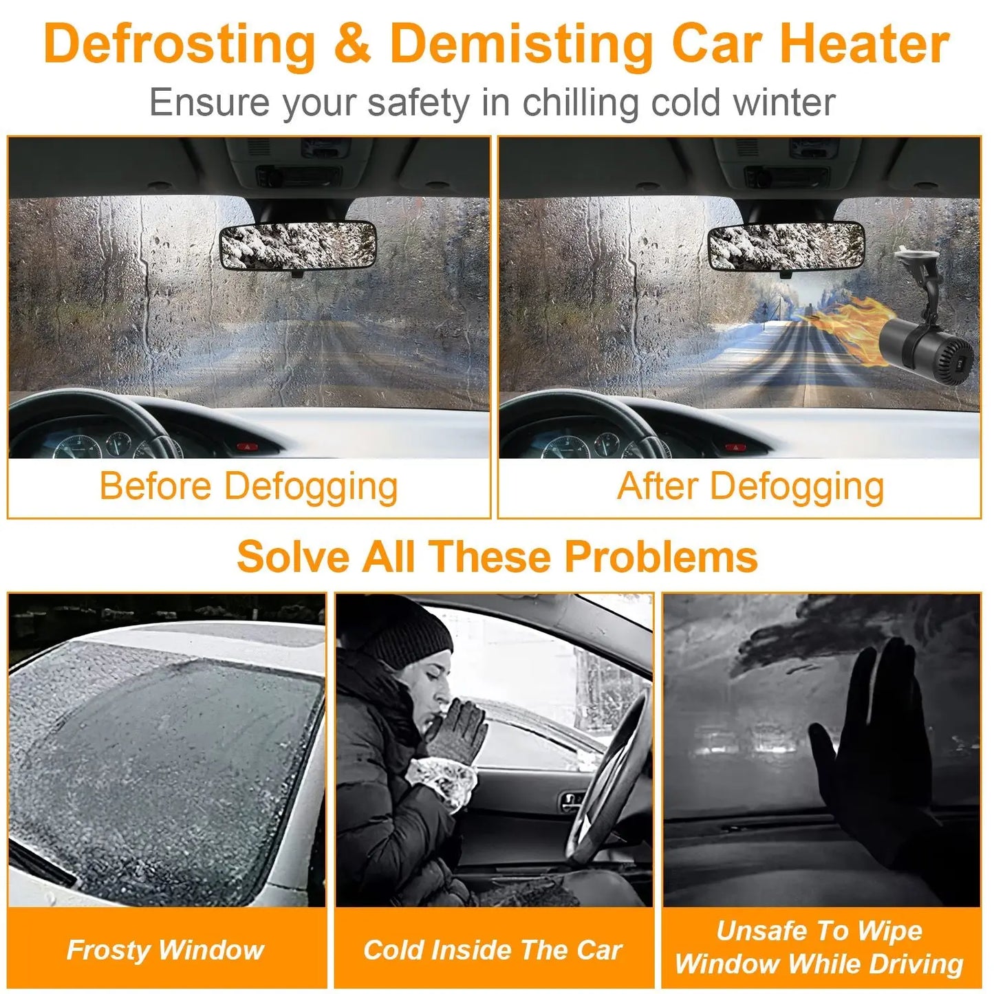 12V 150W Portable Car Heater 2 In 1 Heating Cooling Fan Rotatable Demister Defroster with 4.92ft Cord Doba