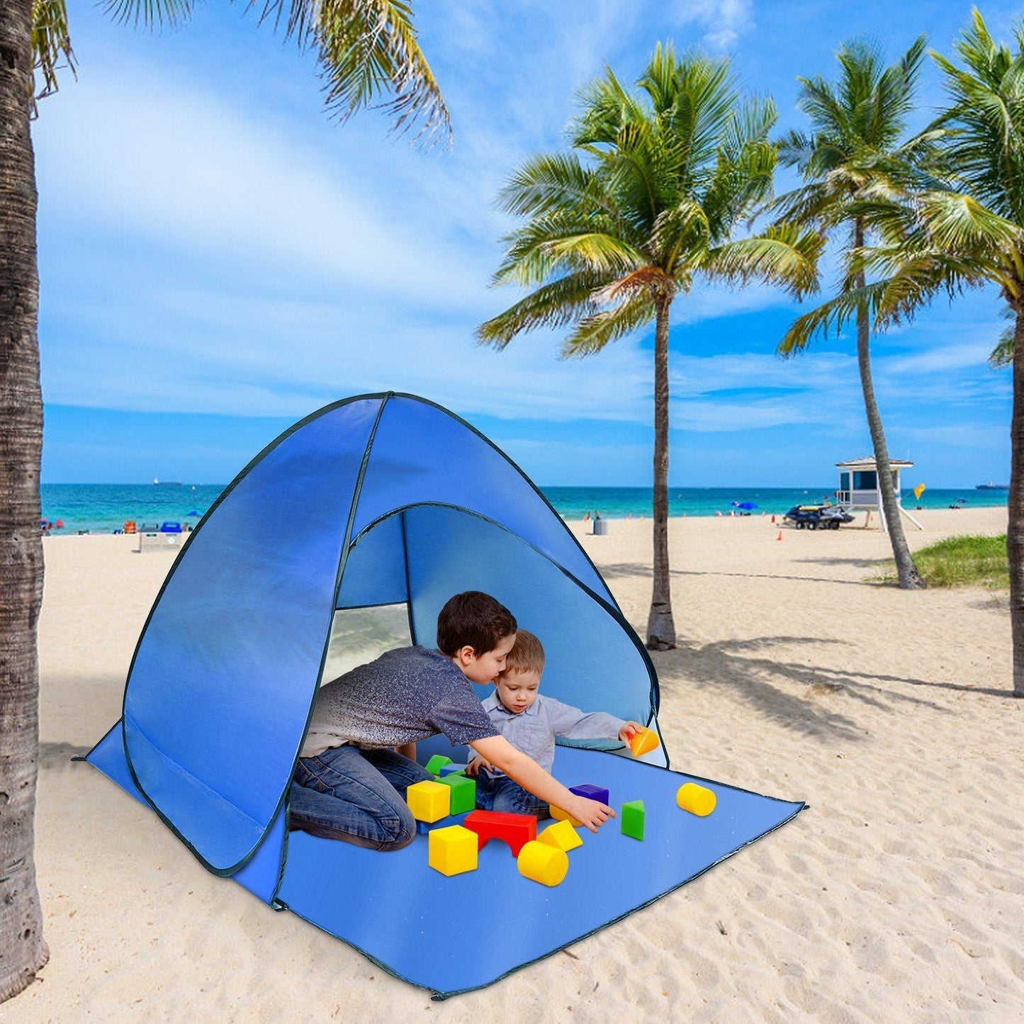 Pop Up Beach Tent Sun Shade Shelter Anti-UV Automatic Waterproof Tent Canopy for 2/3 Man w/ Net Window Storage Bag Doba