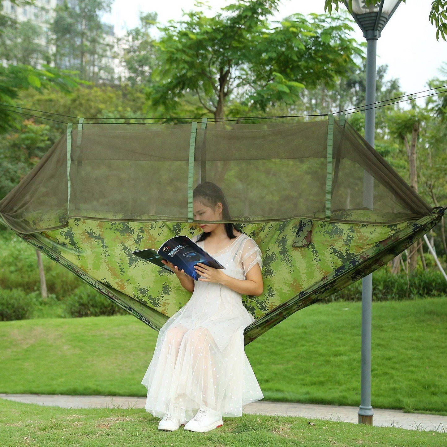 600lbs Load 2 Persons Hammock with Mosquito Net Outdoor Hiking Camping Hommock Portable Nylon Swing Hanging Bed Doba