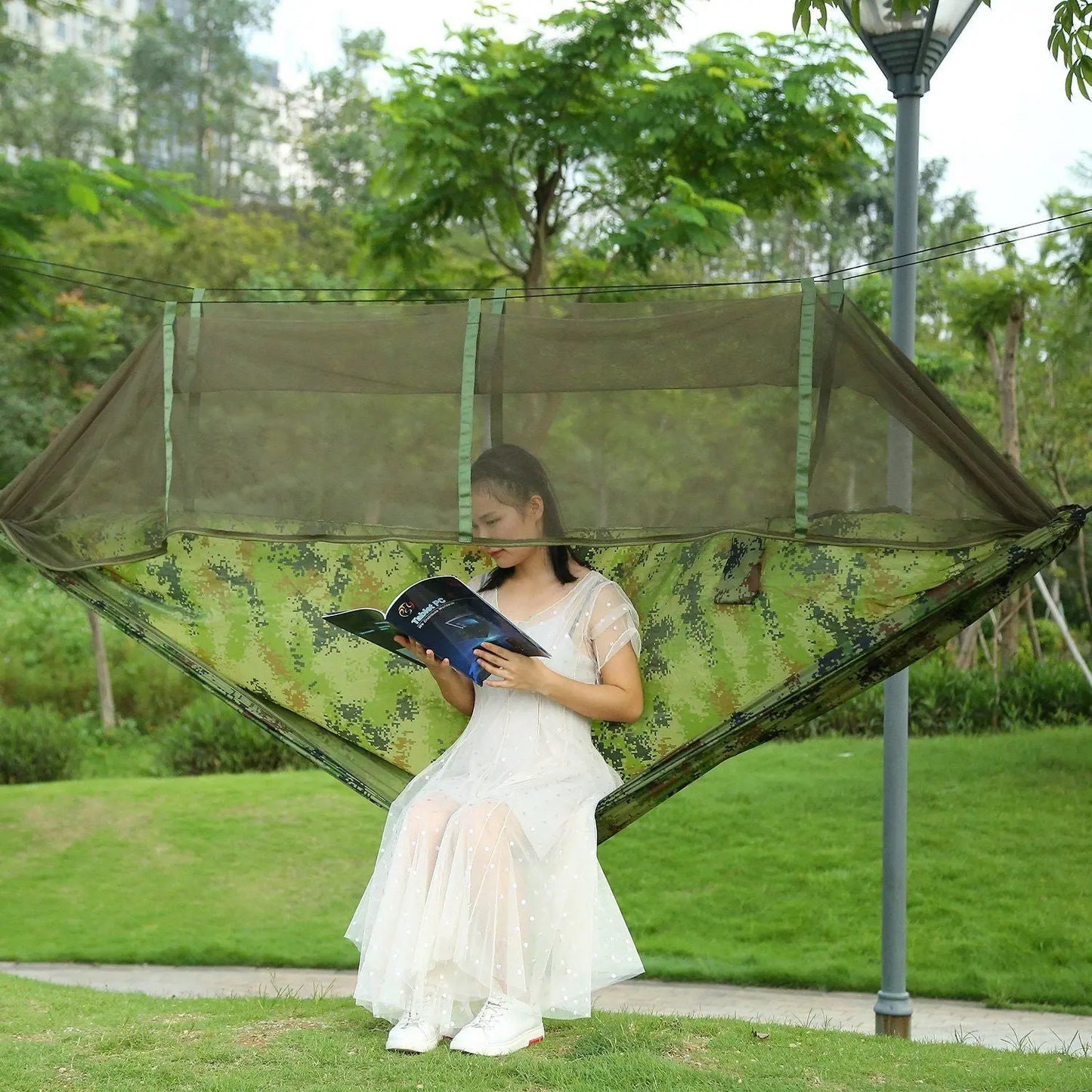 600lbs Load 2 Persons Hammock with Mosquito Net Outdoor Hiking Camping Hommock Portable Nylon Swing Hanging Bed Doba