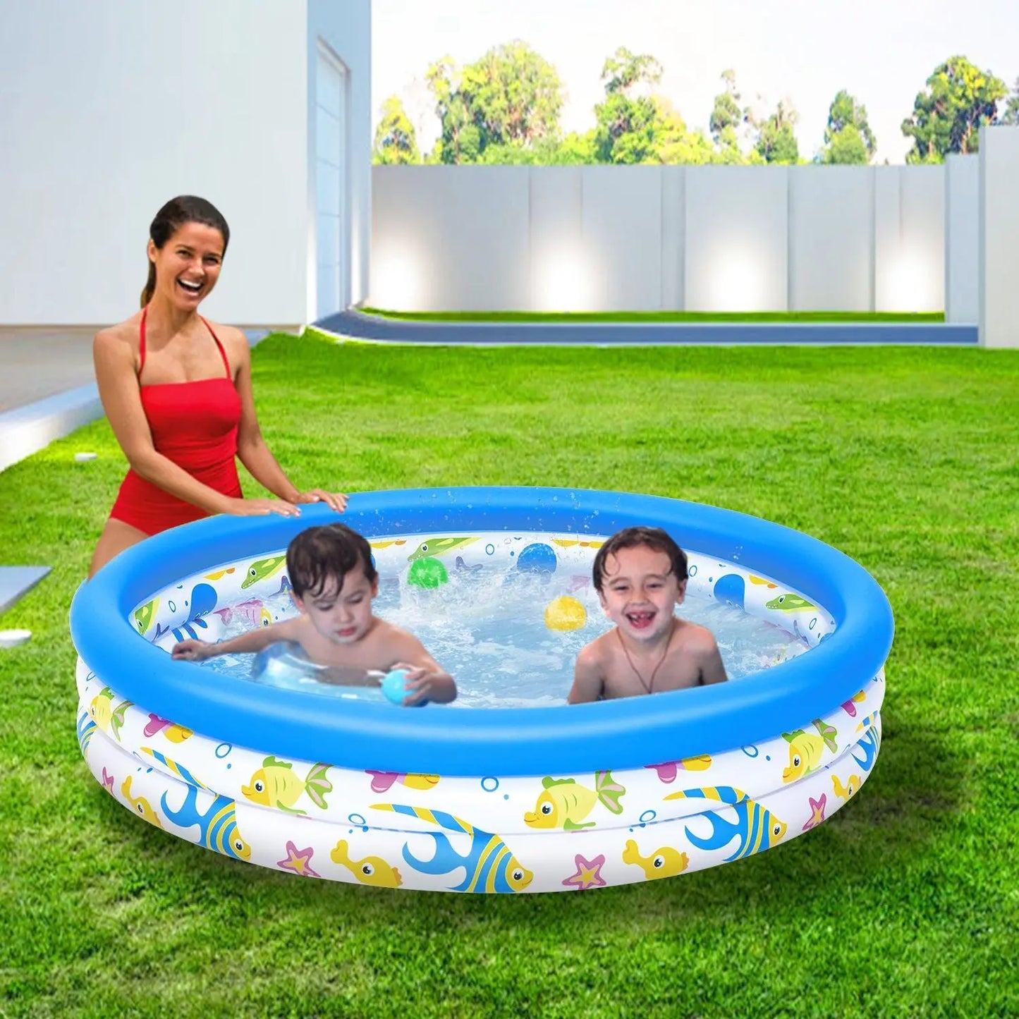 48x10In Inflatable Swimming Pool Blow Up Family Pool For 2 Kids Foldable Swim Ball Pool Center Doba