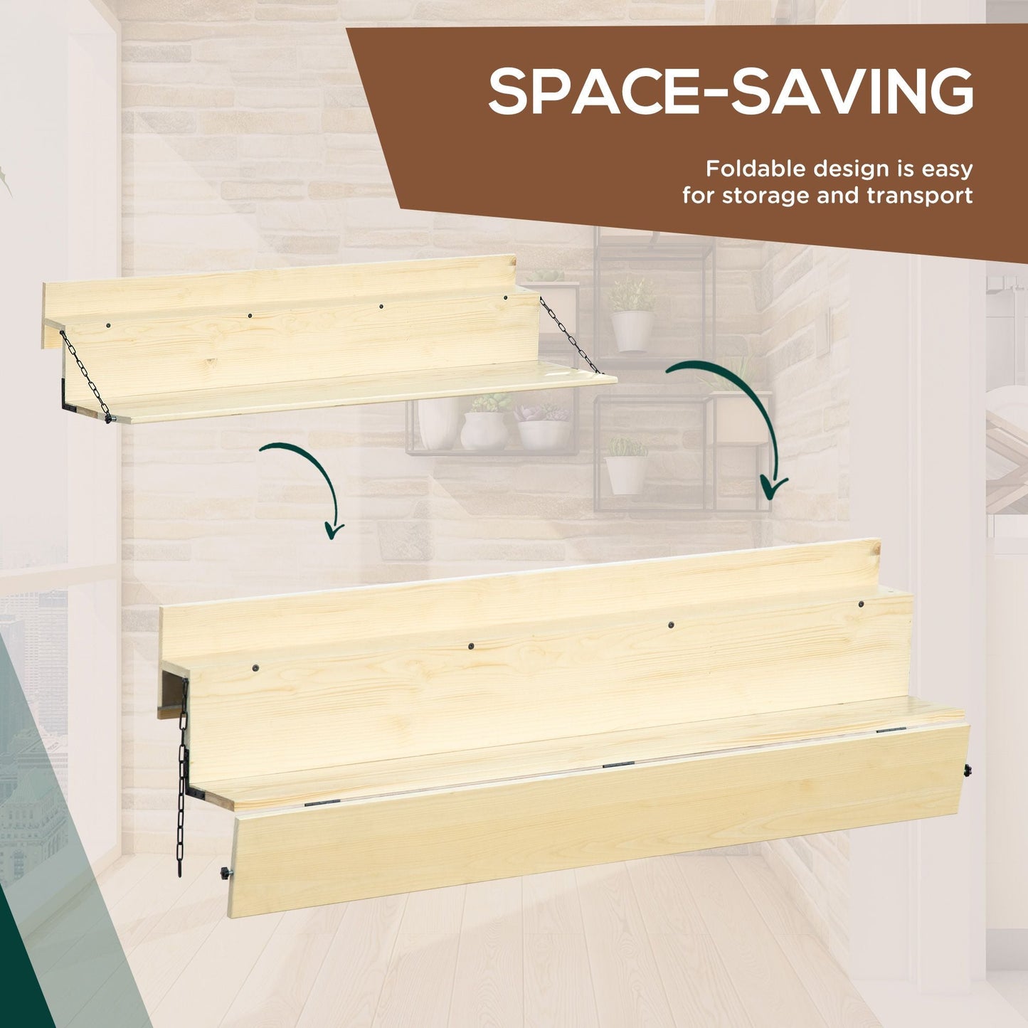 Hanging Balcony Table, Spruce Wood Foldable Railing Bar, Serving Table & Desk, Fits up to 3.9 Inches, Natural Doba