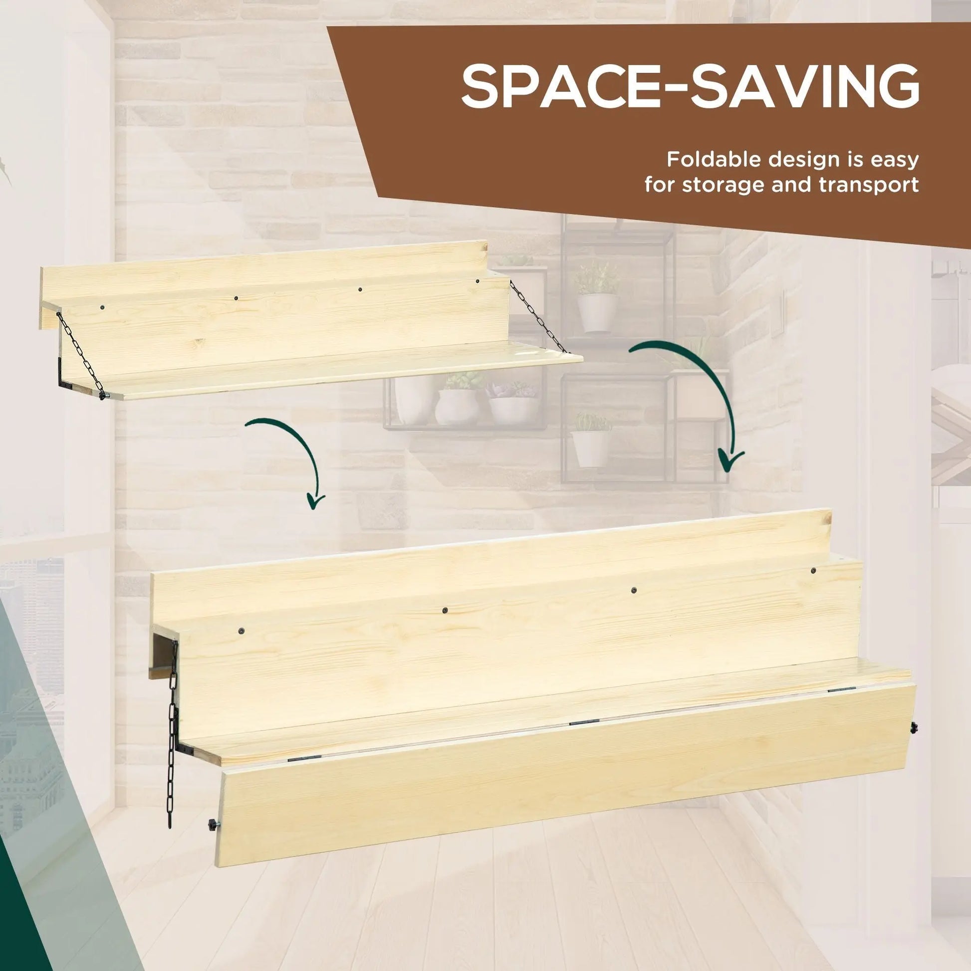 Hanging Balcony Table, Spruce Wood Foldable Railing Bar, Serving Table & Desk, Fits up to 3.9 Inches, Natural Doba