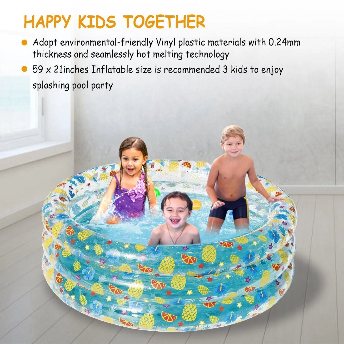 59x21in Inflatable Swimming Pool Blow Up Family Pool For 3 Kids Foldable Swim Ball Pool Center Doba