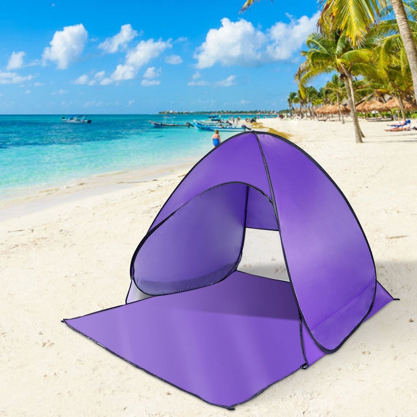 Pop Up Beach Tent Sun Shade Shelter Anti-UV Automatic Waterproof Tent Canopy for 2/3 Man w/ Net Window Storage Bag Doba