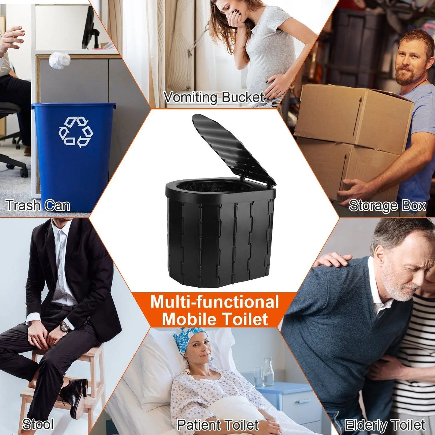 Foldable Emergency Toilet Portable Porta Potty for Car Travel Camping Boating Hiking Cleanable Travel Commode with Lid Carry Bag 1 Roll Garbage Bags Doba