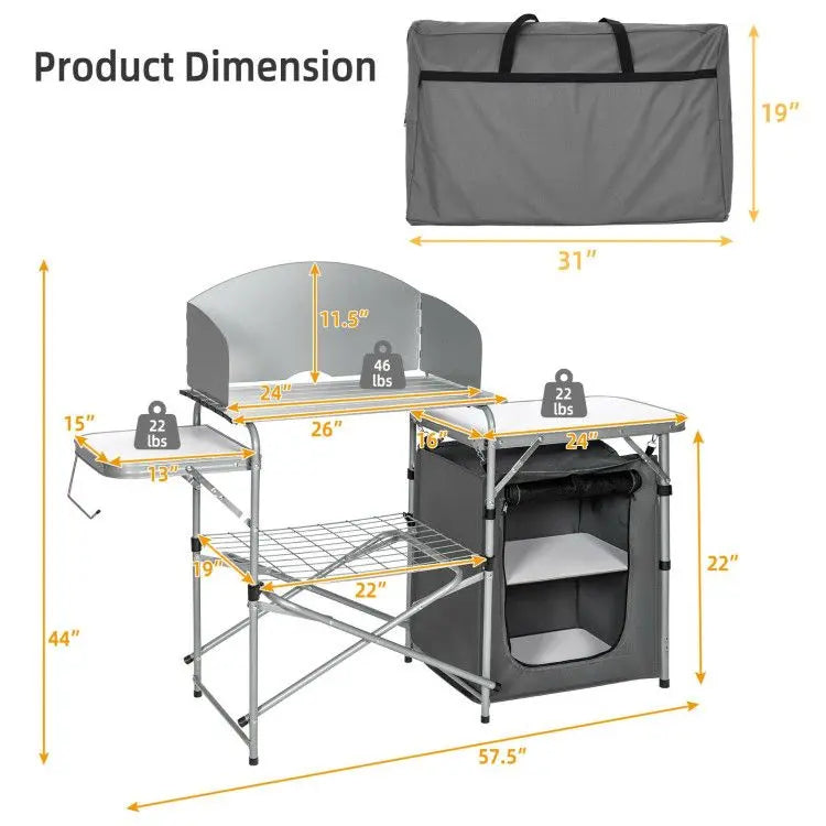 Foldable Outdoor BBQ Portable Grilling Table with Windscreen Bag Doba