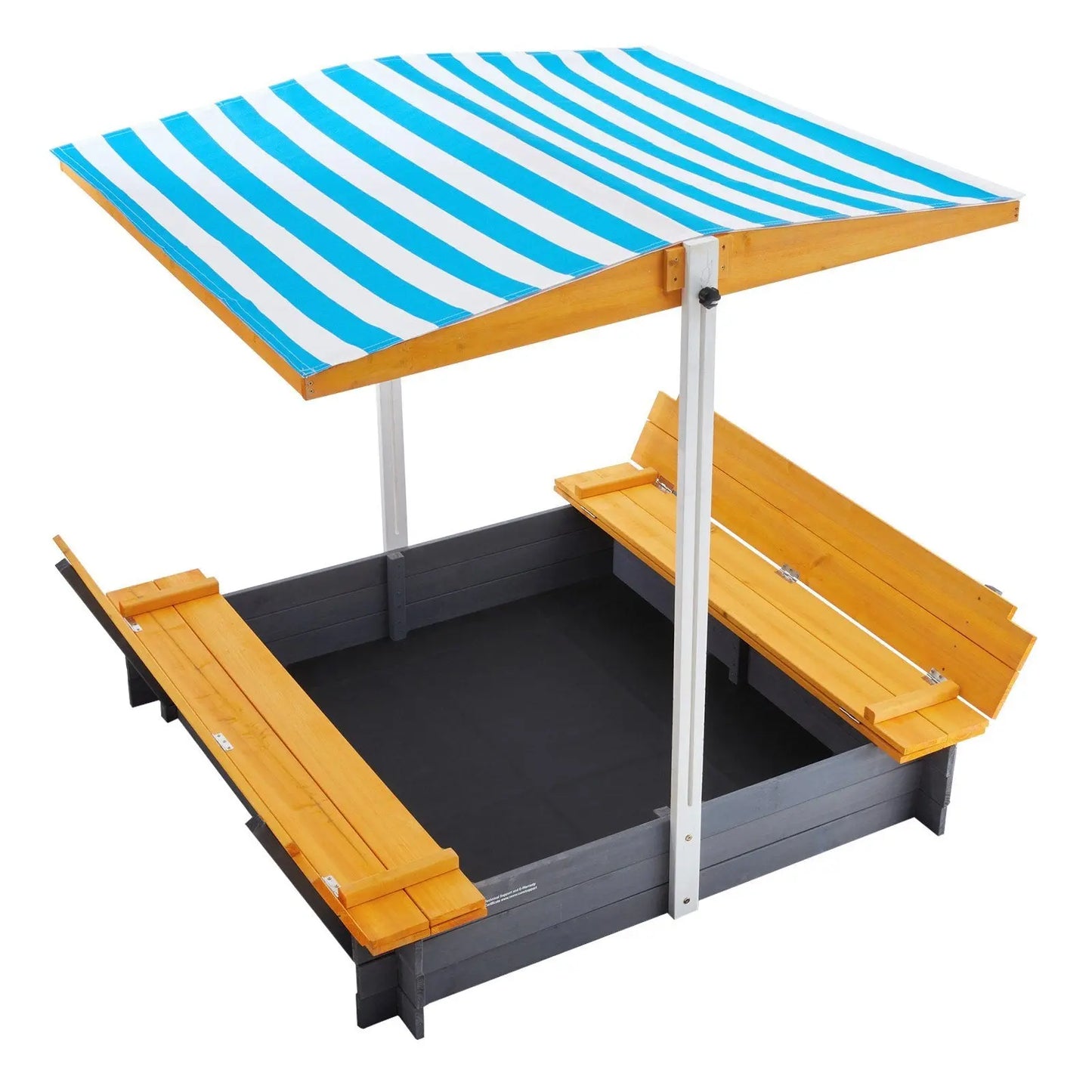 VEVOR Wooden Sandbox with Canopy, 57.3 x 47.2 x 47.2 in Sand Box, Sand Pit with Foldable Bench Seats and Bottom Liner, Natural Wood Kids Sandbox for Outdoor Backyard, Beach, Park, Gift for Ages 3-12 Doba