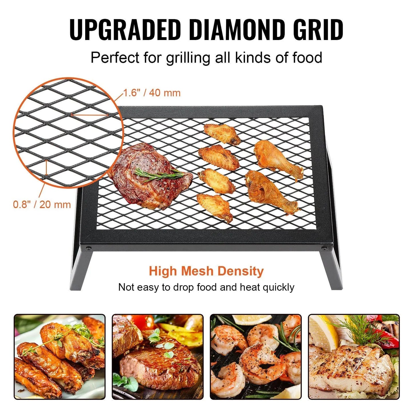 VEVOR Folding Campfire Grill, Heavy Duty Steel Mesh Grate, 18" Portable Camping Grates Over Fire Pit, Camp Fire Cooking Equipment with Legs Carrying Bag, Grilling Rack for Outdoor Open Flame Cooking Doba