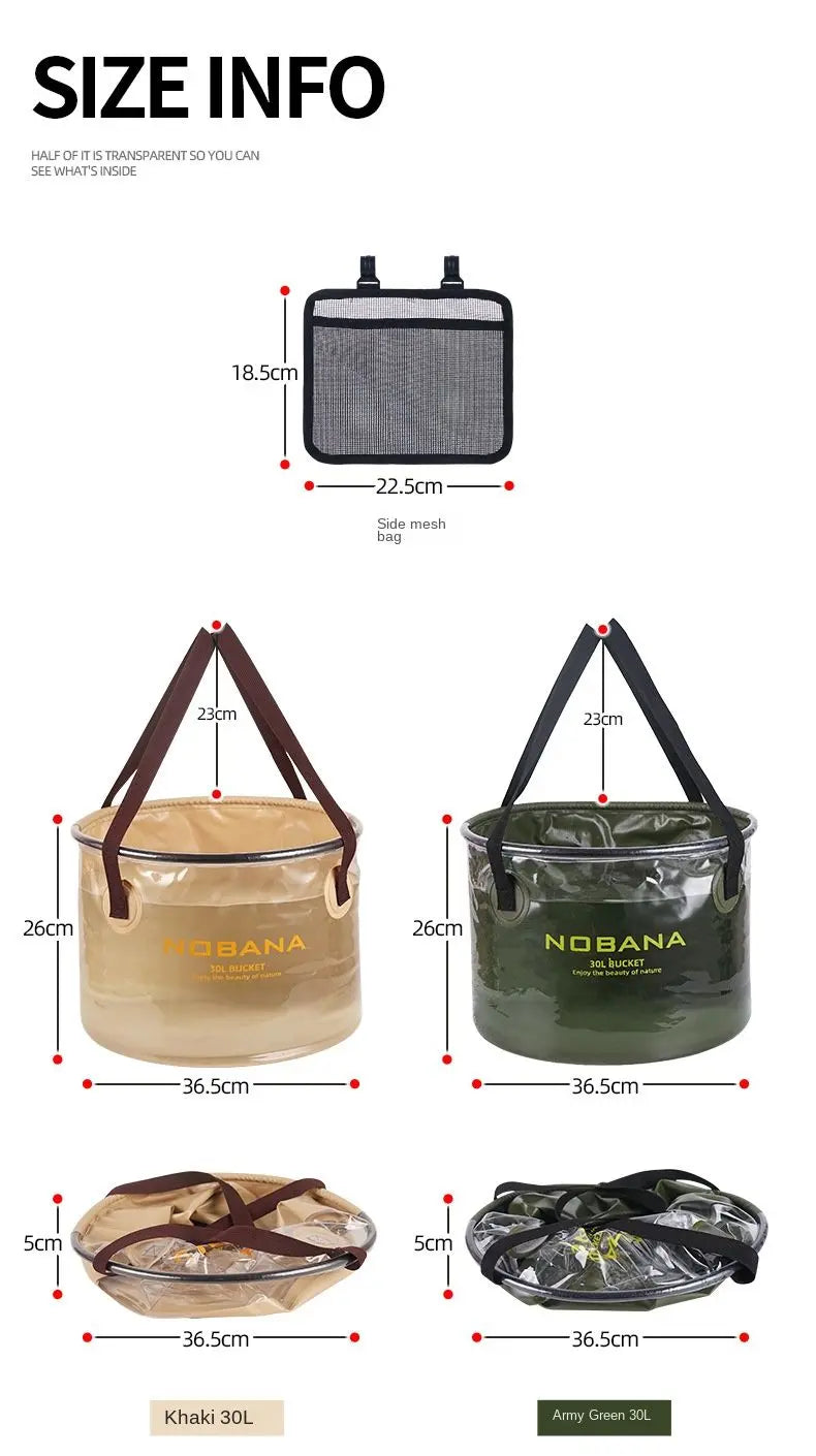 30L Outdoor folding bucket camping self-driving portable barbecue dishwashing bucket telescopic fishing bucket Doba