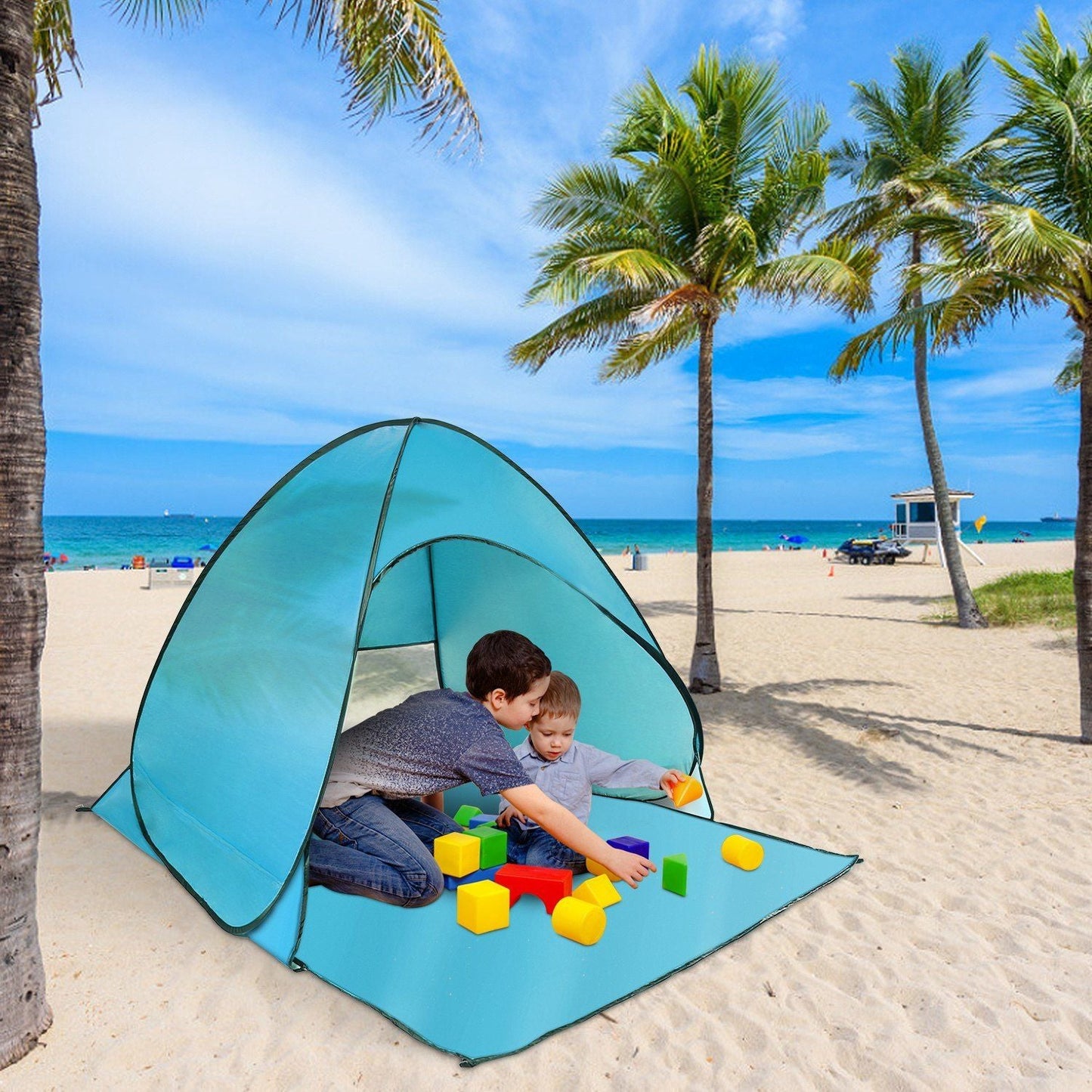 Pop Up Beach Tent Sun Shade Shelter Anti-UV Automatic Waterproof Tent Canopy for 2/3 Man w/ Net Window Storage Bag Doba