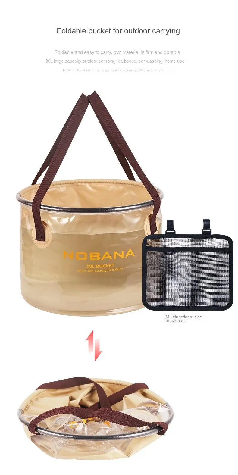 30L Outdoor folding bucket camping self-driving portable barbecue dishwashing bucket telescopic fishing bucket Doba