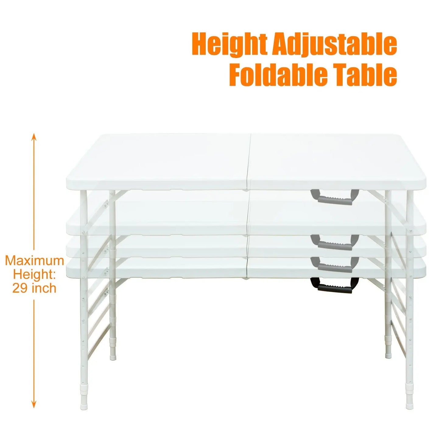 4ft Portable Folding Table Indoor&Outdoor Maximum Weight 135KG Foldable Table for Camping White Doba