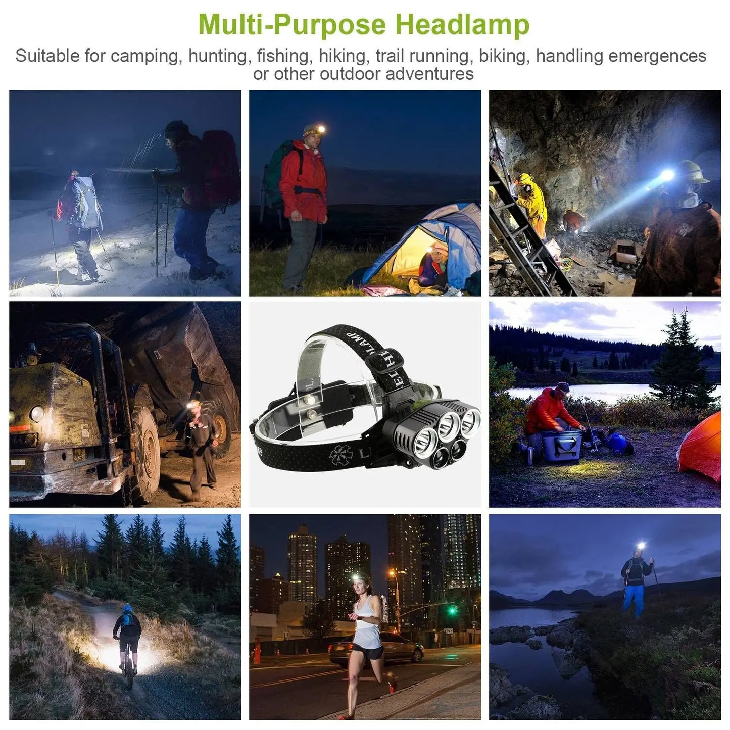 Rechargeable Headlamp 20000 Lumen LED Headlight 6 Modes Headlamp Doba