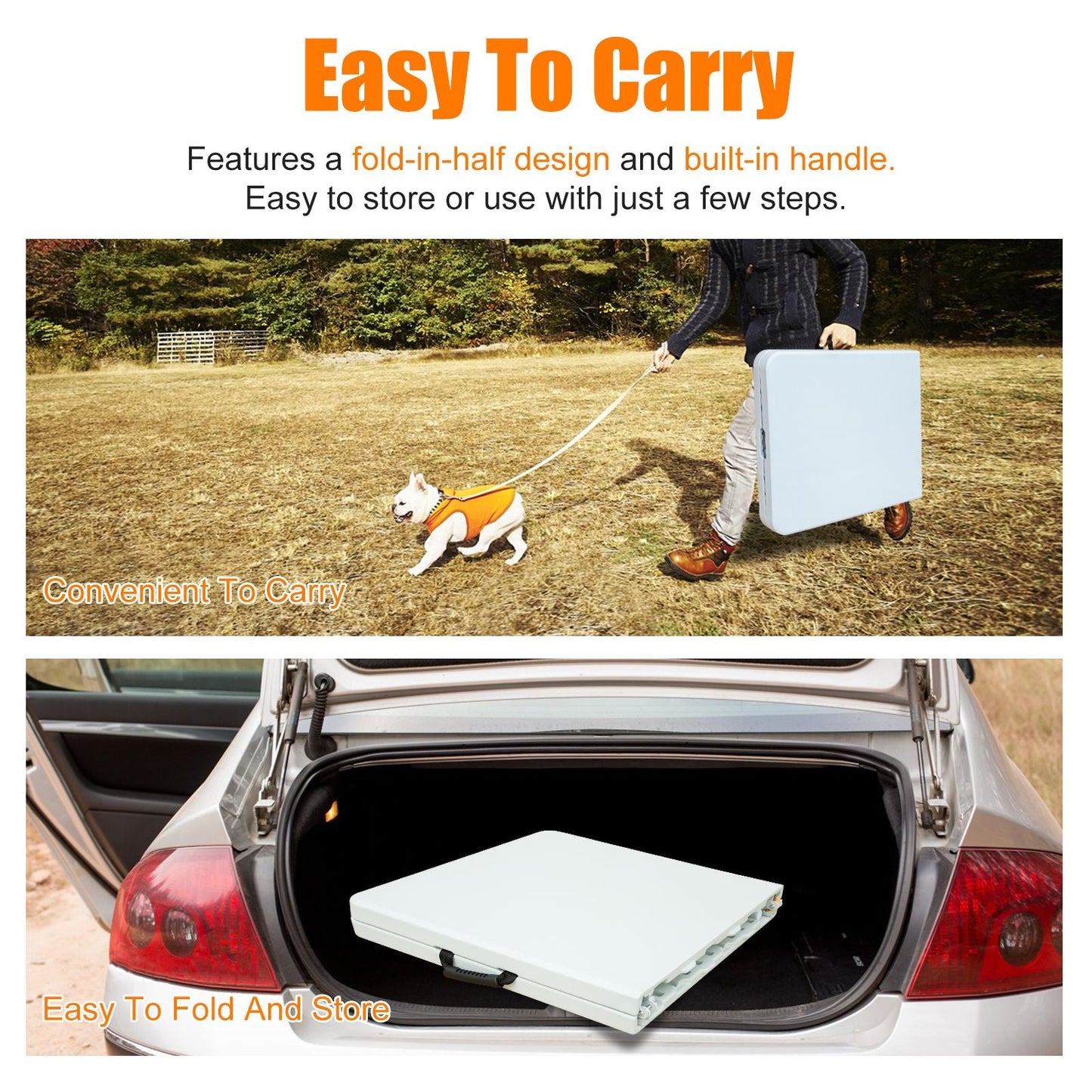 4ft Portable Folding Table Indoor&Outdoor Maximum Weight 135KG Foldable Table for Camping White Doba