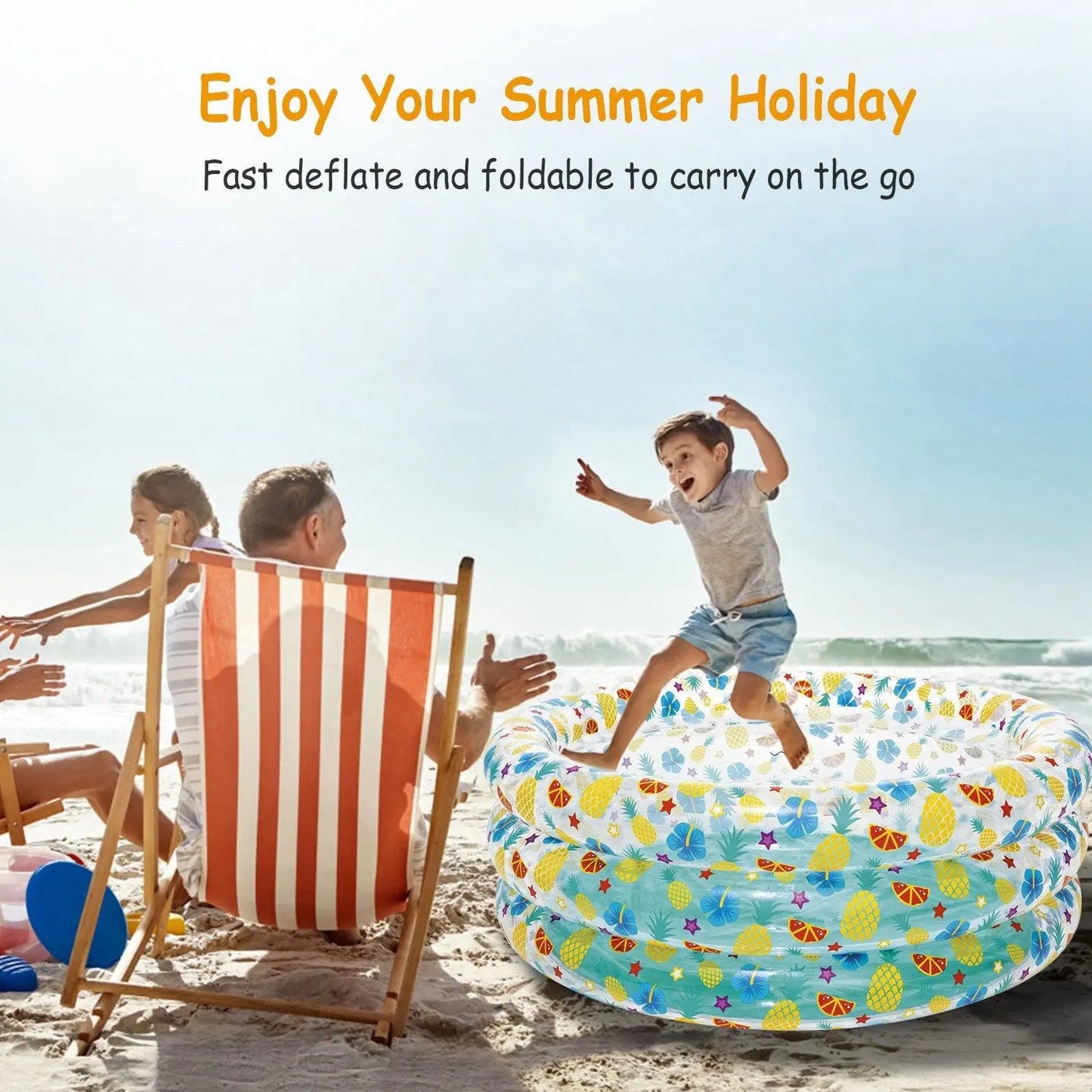 59x21in Inflatable Swimming Pool Blow Up Family Pool For 3 Kids Foldable Swim Ball Pool Center Doba