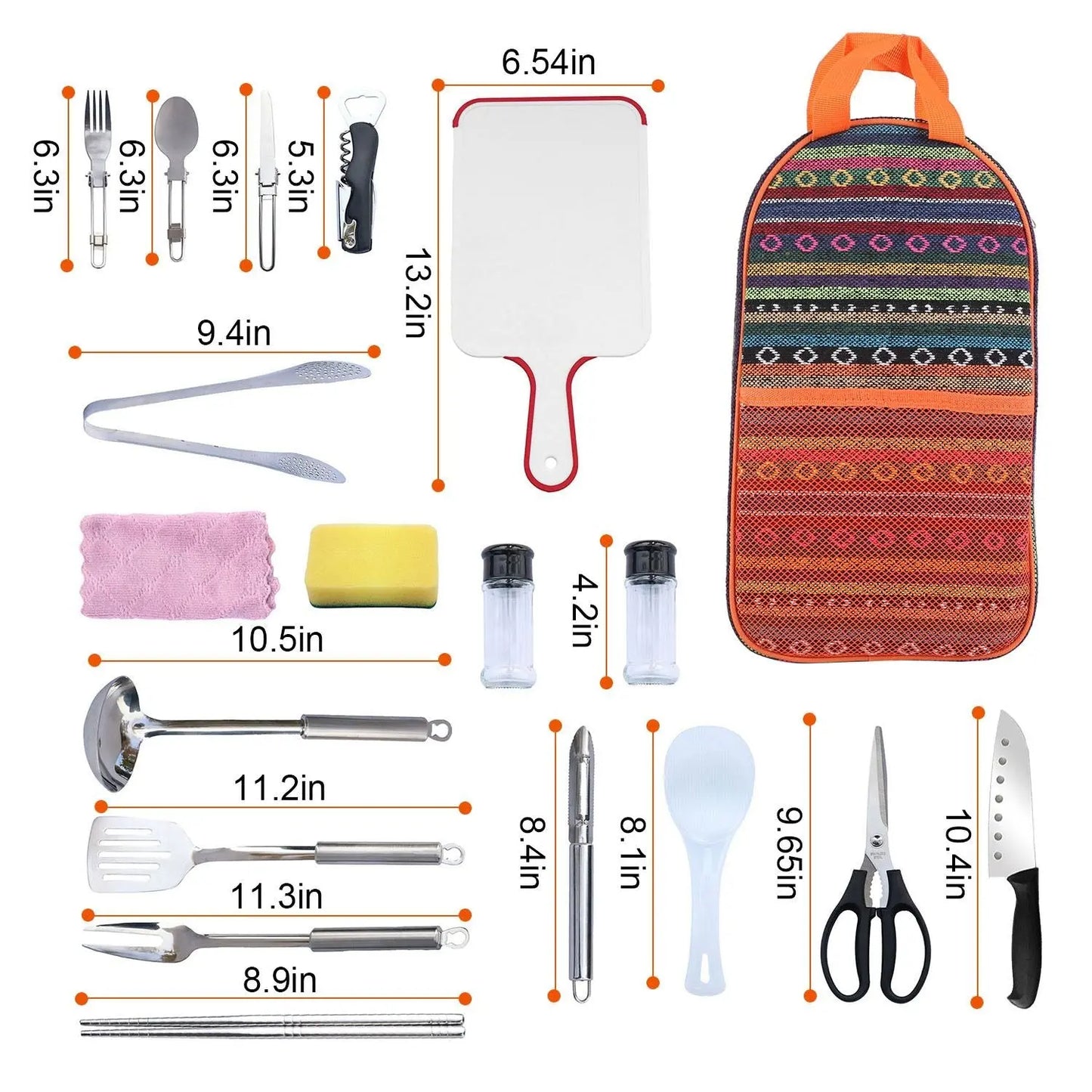19Pcs Camping Cooking Utensil Kit Portable Picnic Cookware Outdoor Kitchen Equipment Gear Campfire Barbecue Appliances with Storage Bag Doba