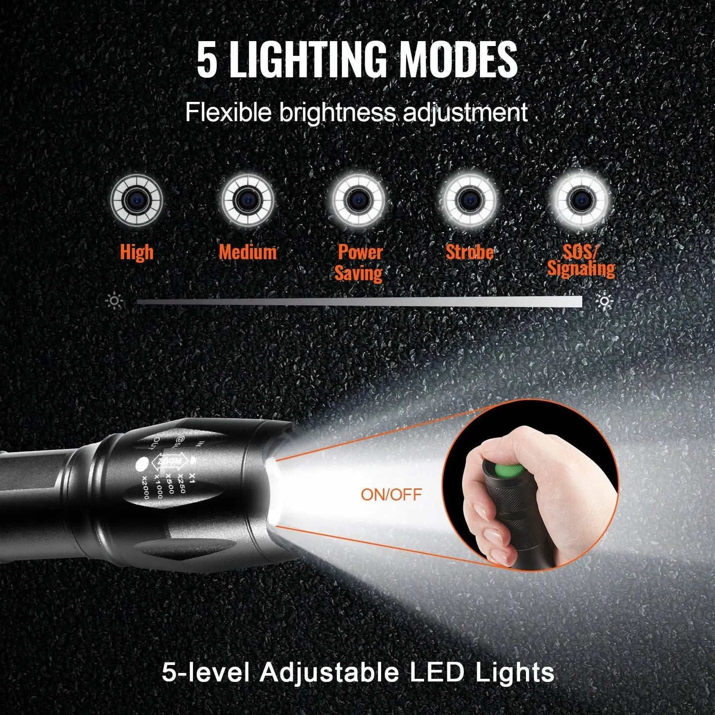 VEVOR 2 Pack Flashlights 3000 High Lumens 5 Modes Adjustable Focus Flashlight Doba