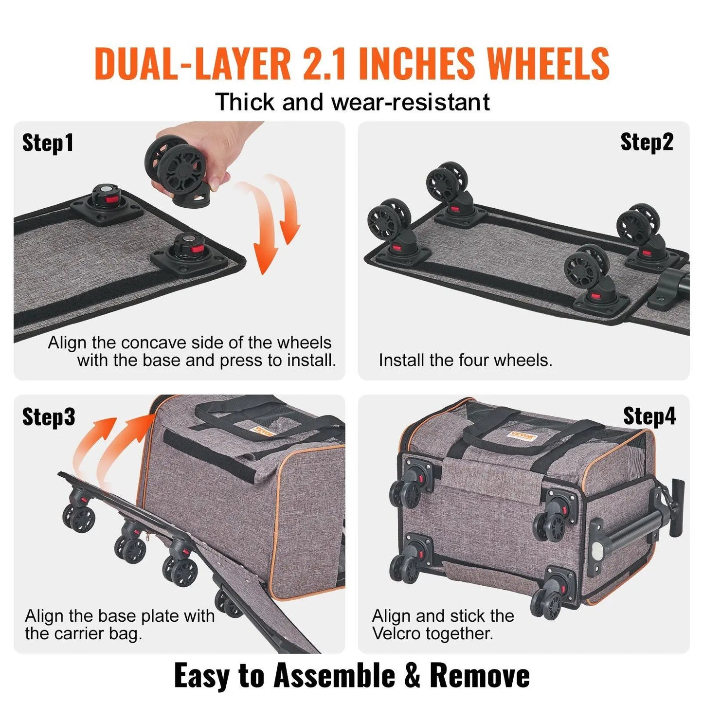 VEVOR Cat Carrier with Wheels, Airline Approved Rolling Pet Carrier with Telescopic Handle and Shoulder Strap, Dog Carrier with Wheels for Pets under 22 lbs, with 1 Folding Bowl, Grey Doba