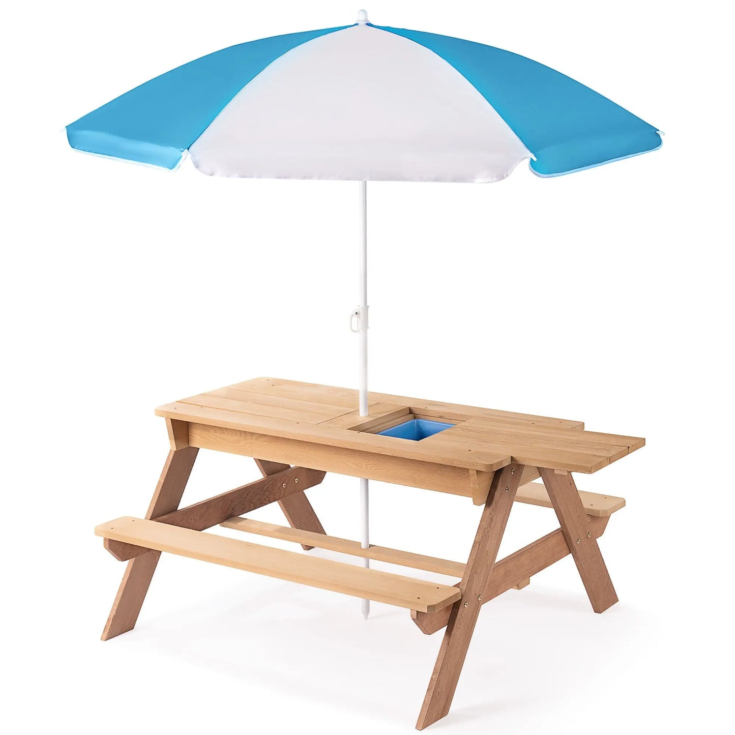3-in-1 Kids Outdoor Wooden Picnic Table With Umbrella, Convertible Sand & Wate, Gray ASTM & CPSIA CERTIFICATION Doba