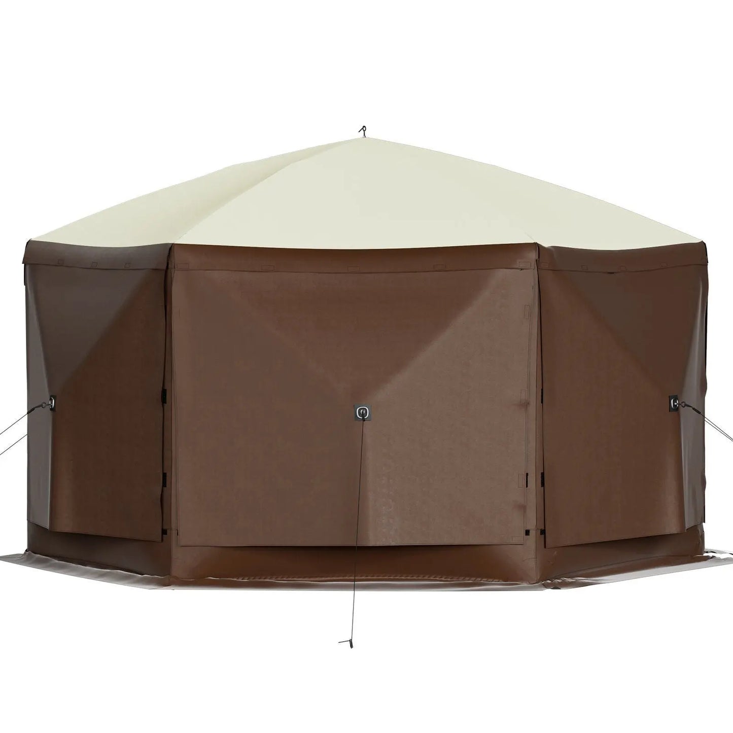 VEVOR Camping Gazebo Tent, 10'x10', 6 Sided Pop-up Canopy Screen Tent for 8 Person Camping, Waterproof Screen Shelter w/Portable Storage Bag, Ground Stakes, Mesh Windows, Brown & Beige Doba