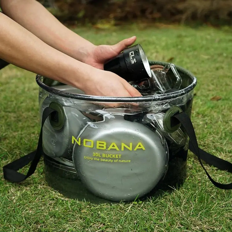 30L Outdoor folding bucket camping self-driving portable barbecue dishwashing bucket telescopic fishing bucket Doba