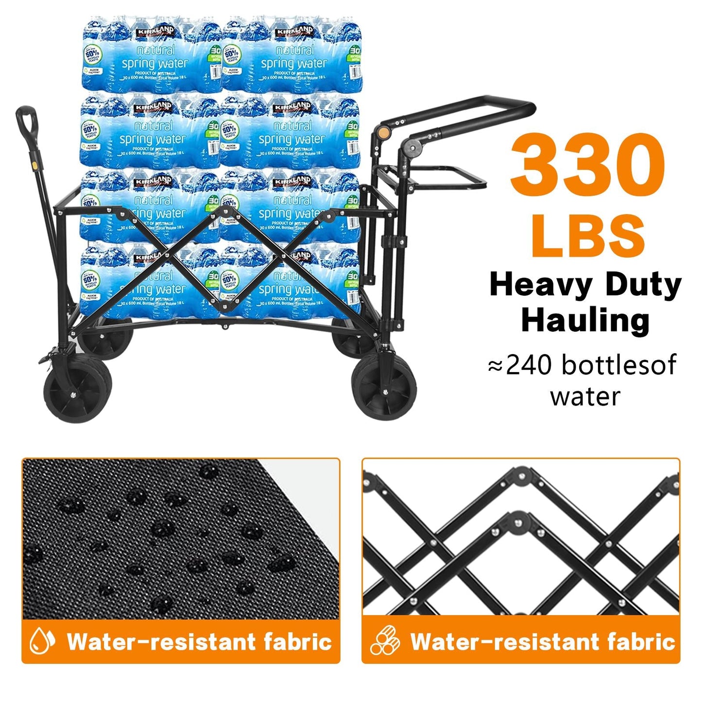 Collapsible Wagon 140L Wagons Carts Foldable with Removable Canopy, Folding Wagon Cart with Wheels for All-Terrain with Brake, Foldable Wagon with Cooler Bag, for Camping Beach Shopping Doba