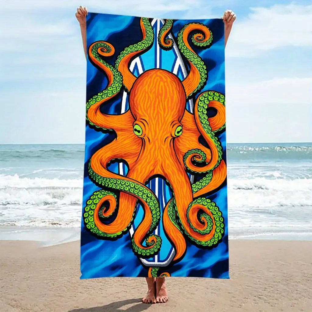 1pc Orange Octopus Beach Towels; Microfiber Oversized Beach Blanket; Super Absorbent Bath Towel; For Travel Swim Pool Diving Fitness Surfing Yoga Camping; 27.6"x55"; Beach Accessories Doba