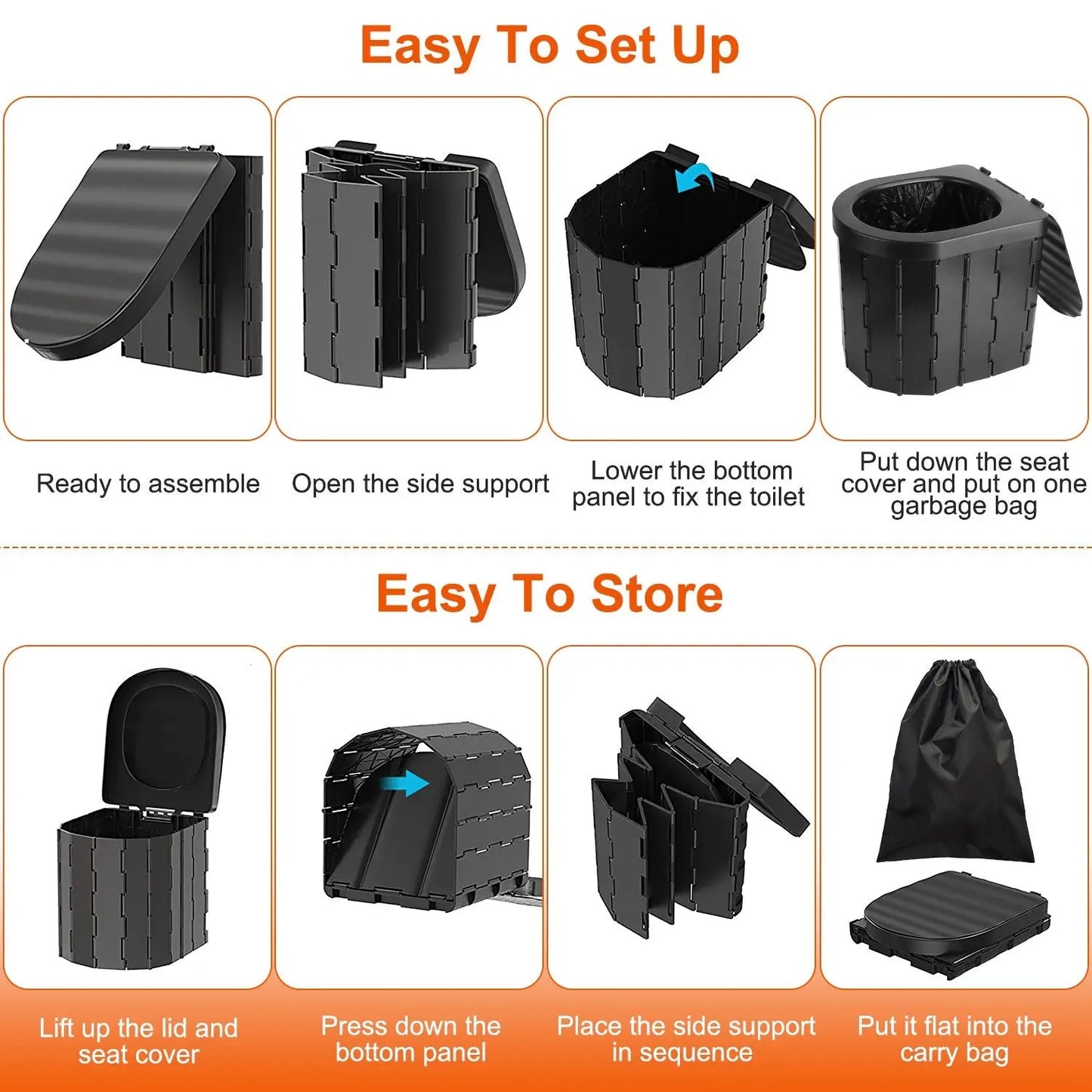 Foldable Emergency Toilet Portable Porta Potty for Car Travel Camping Boating Hiking Cleanable Travel Commode with Lid Carry Bag 1 Roll Garbage Bags Doba