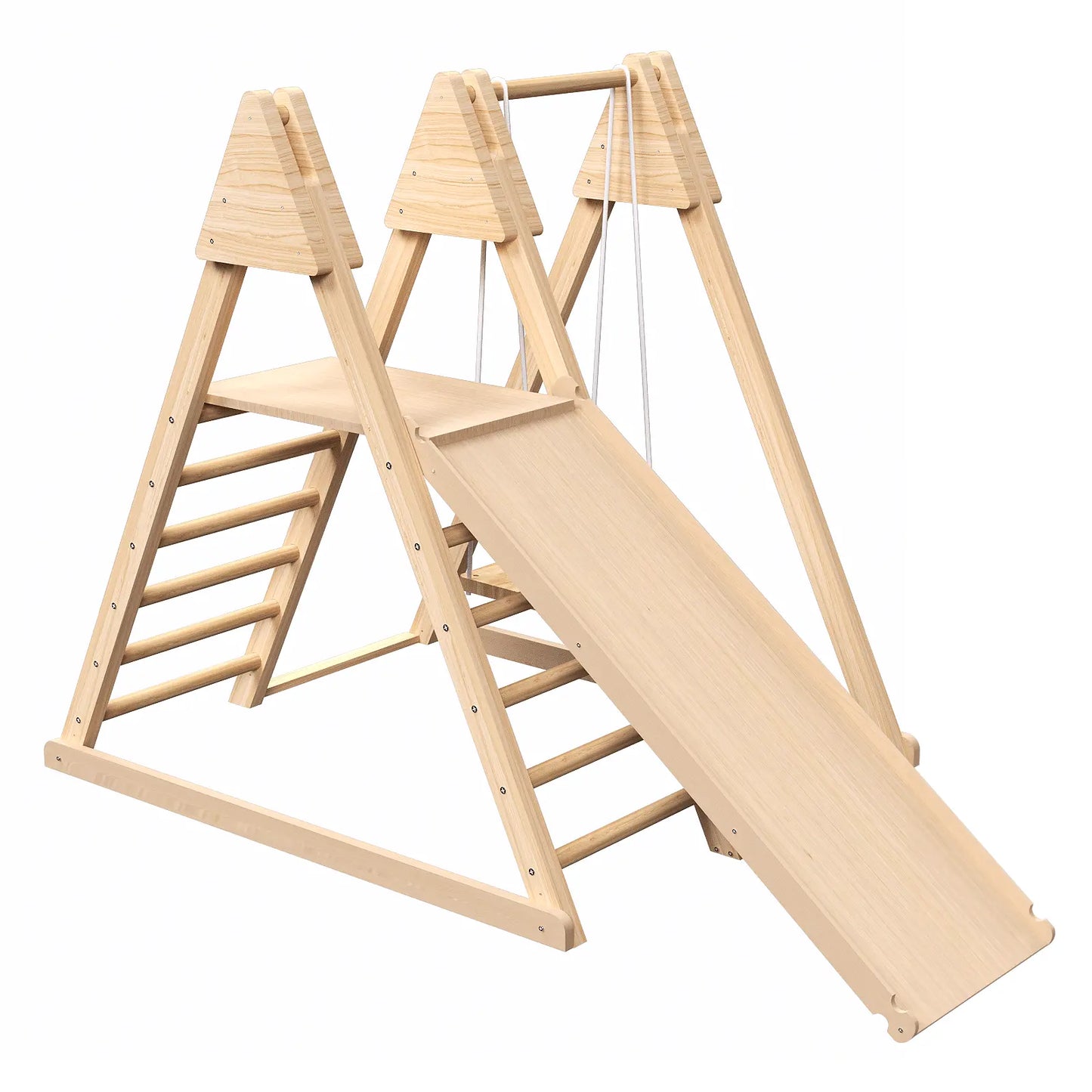 4-in-1 Juniper Indoor Play Gym - Jungle Gym Playset with Baby Swing, Slide, Ladder, and Climbing Wall - Foldable Wooden Playset - Indoor Jungle Gym for Kids Doba