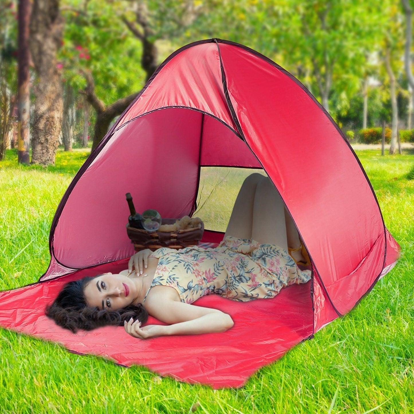 Pop Up Beach Tent Sun Shade Shelter Anti-UV Automatic Waterproof Tent Canopy for 2/3 Man w/ Net Window Storage Bag Doba