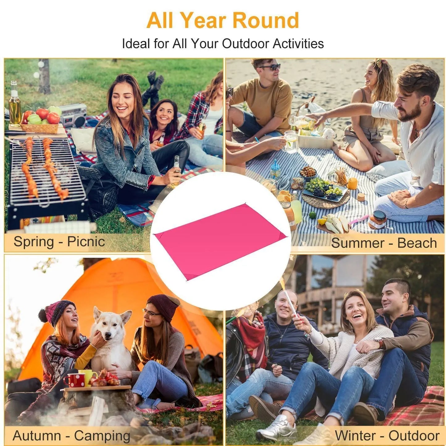 Portable Beach Blanket 4.6' x 6.6' Waterproof Foldable Camping Rug Pocket Sandproof Picnic Mat Doba