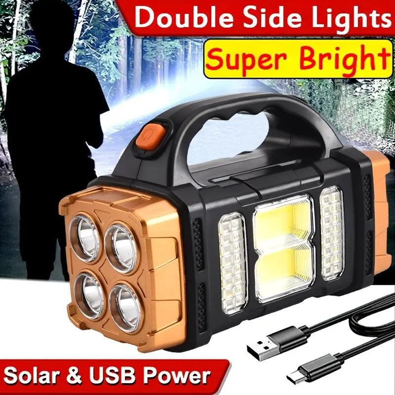 1pc Multifunctional Solar LED+COB Light With Handle; USB Charging Waterproof For Outdoor Camping Safety Emergency At Night Doba
