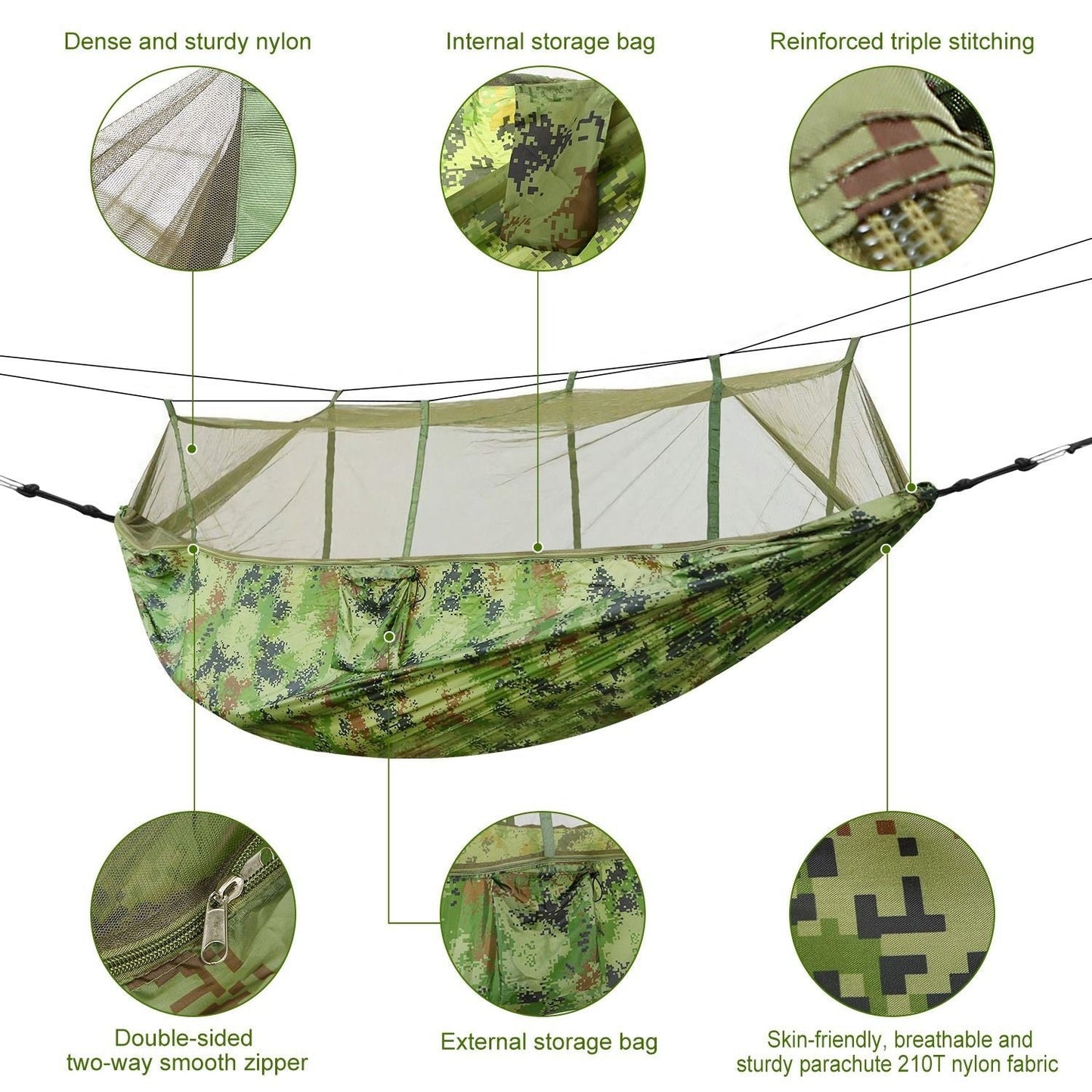 600lbs Load 2 Persons Hammock with Mosquito Net Outdoor Hiking Camping Hommock Portable Nylon Swing Hanging Bed Doba