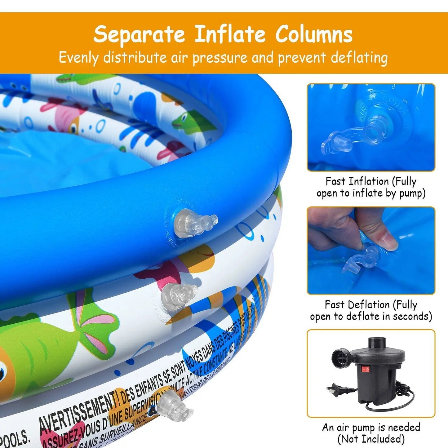 48x10In Inflatable Swimming Pool Blow Up Family Pool For 2 Kids Foldable Swim Ball Pool Center Doba