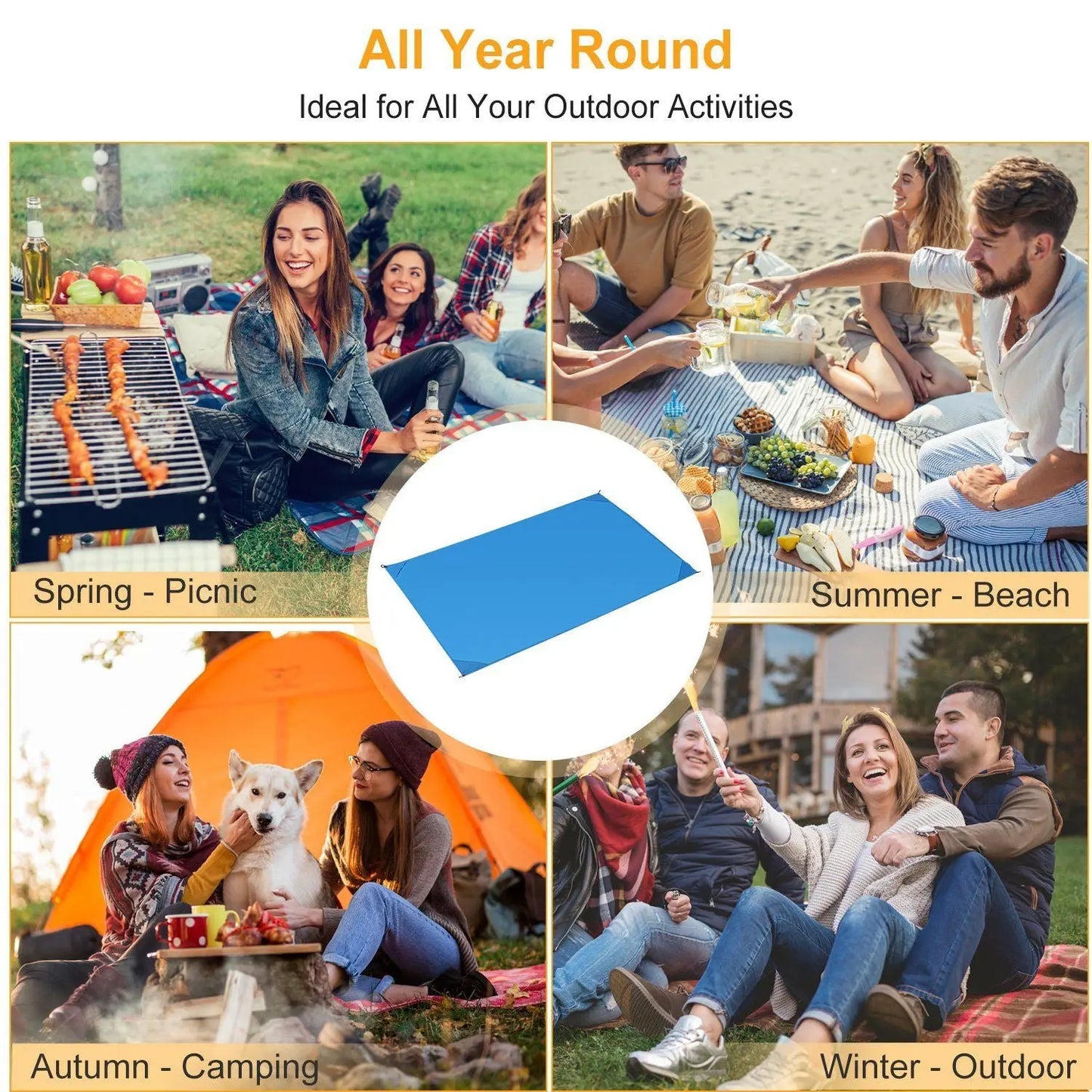 Portable Beach Blanket 4.6' x 6.6' Waterproof Foldable Camping Rug Pocket Sandproof Picnic Mat Doba