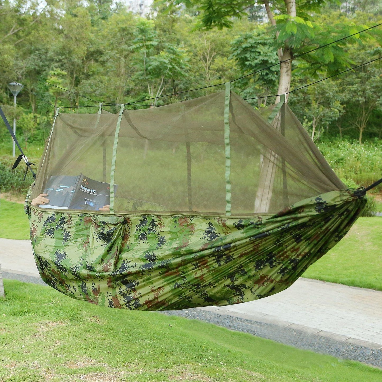 600lbs Load 2 Persons Hammock with Mosquito Net Outdoor Hiking Camping Hommock Portable Nylon Swing Hanging Bed Doba