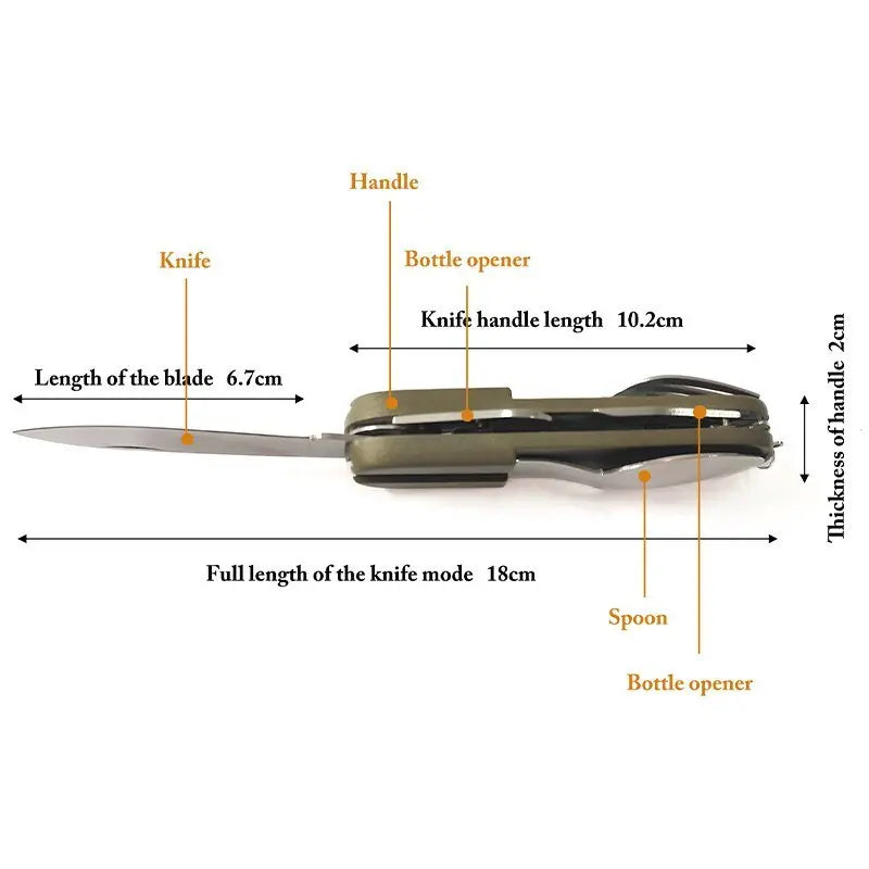7 In 1 Multifunctional Outdoor Tableware Stainless Steel Foldable Fork Spoon Knife Picnic Camping Hiking Travelling Dinnerware Doba