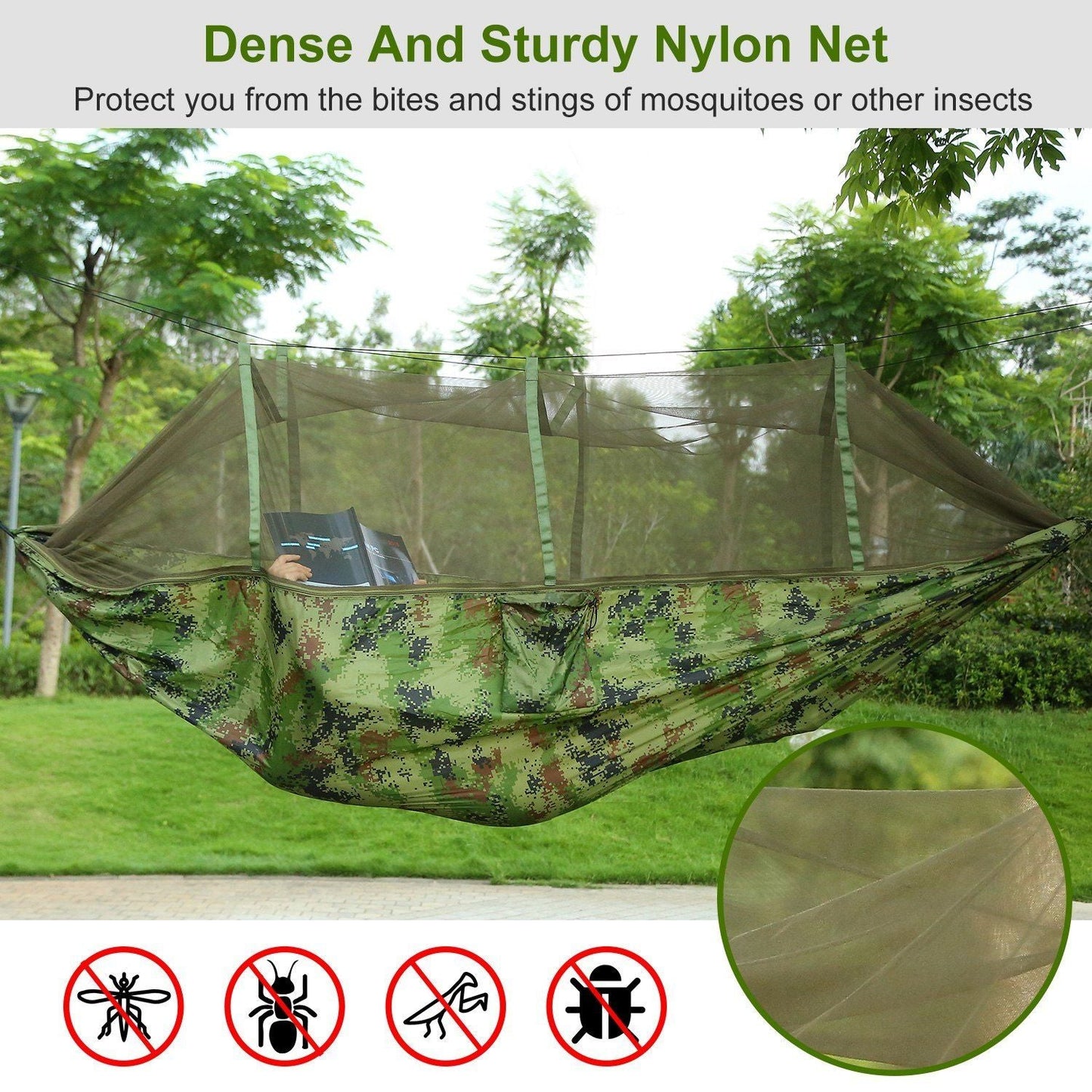600lbs Load 2 Persons Hammock with Mosquito Net Outdoor Hiking Camping Hommock Portable Nylon Swing Hanging Bed Doba