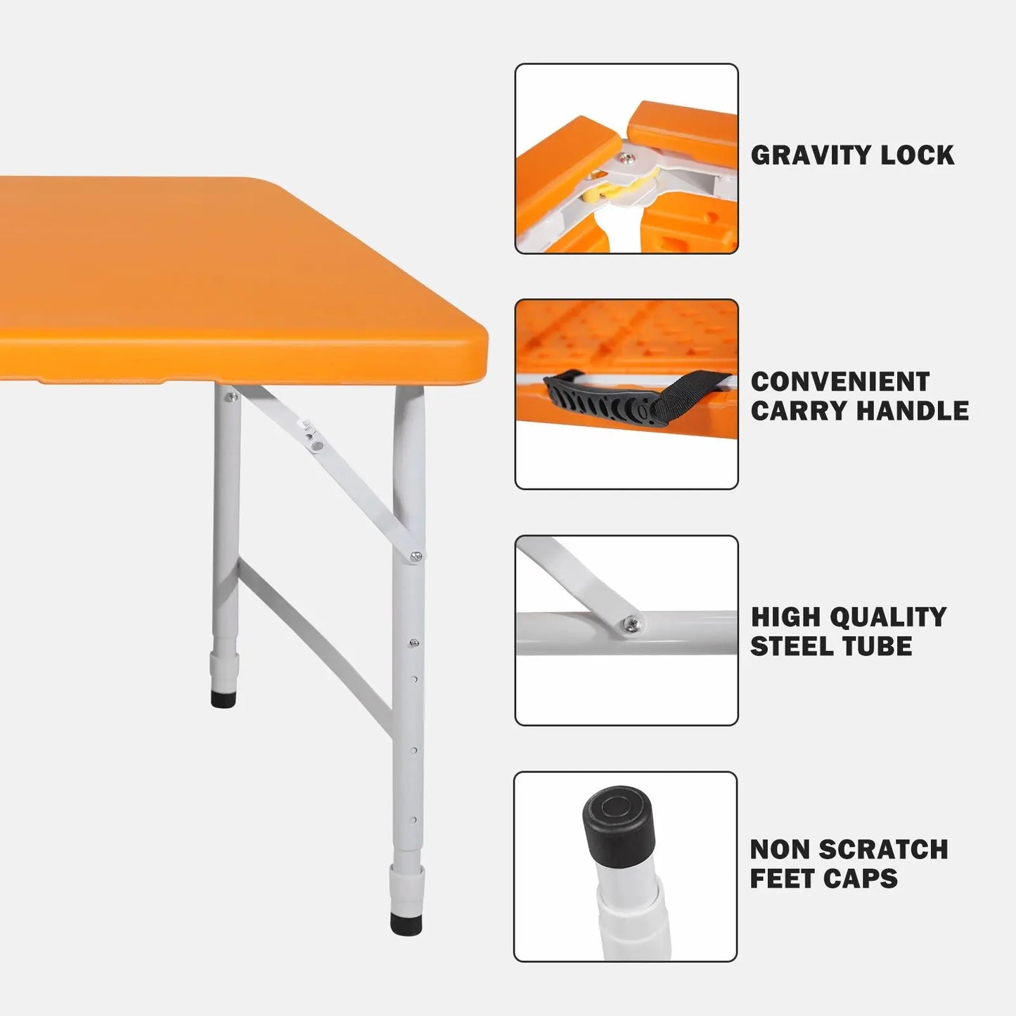4ft Orange Portable Folding Table Indoor&Outdoor Maximum Weight 135KG Foldable Table for Camping Doba