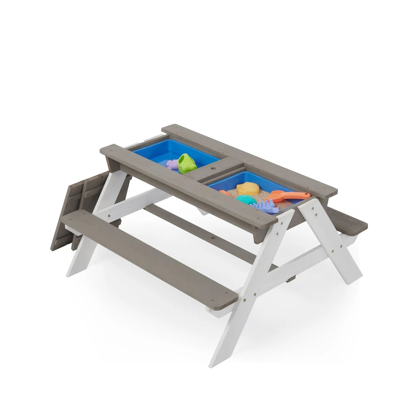 3-in-1 Kids Outdoor Wooden Picnic Table With Umbrella, Convertible Sand & Wate, Gray ASTM & CPSIA CERTIFICATION Doba